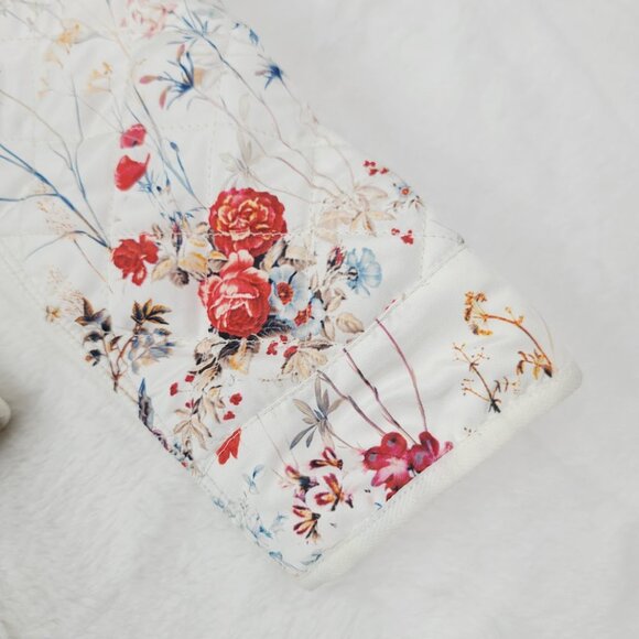Zara Women's White Red Wild Floral Print Stretch Full-Zip Quilted Jacket Size M - Picture 5 of 14